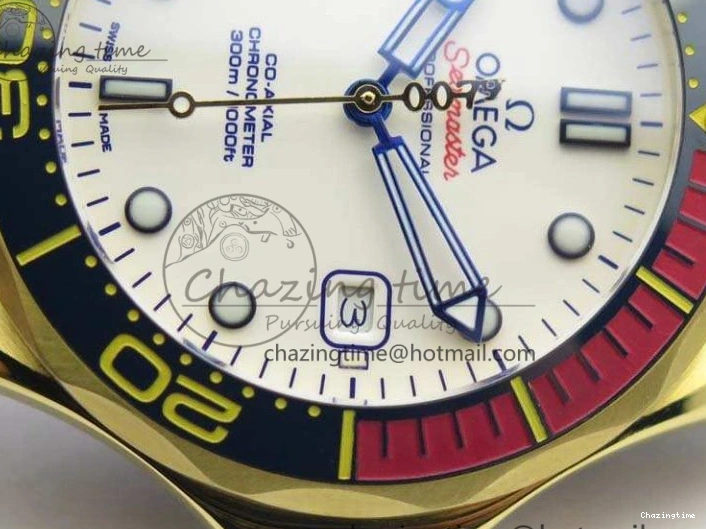 0327 Modern Seamaster 300M 007 YG URF 1:1 Best Edition White Dial Ceramic Bezel On Nylon Strap A 8115